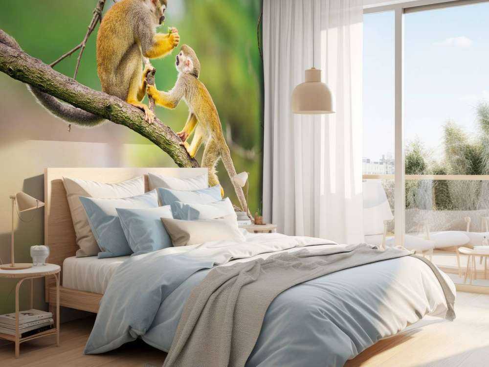 Twee doodshoofdaapjes op een tak