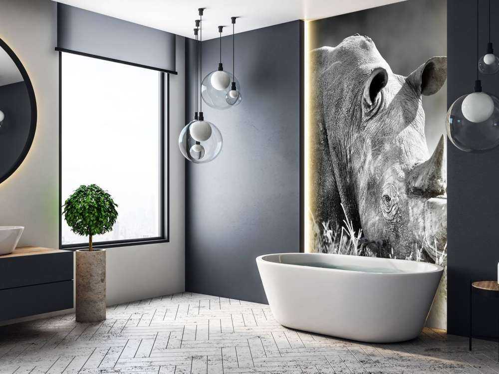 Neushoorn in zwart-wit