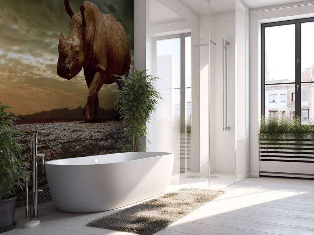 Afrikaanse neushoorn op een vuil veld