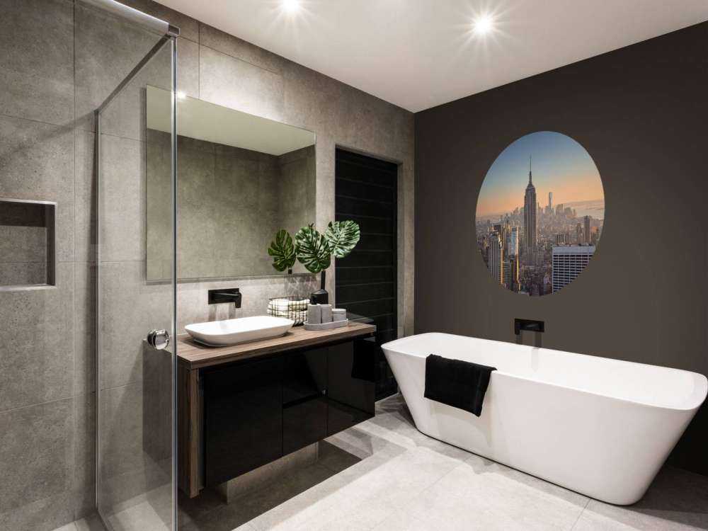 Skyline van New York bij zonsopkomst