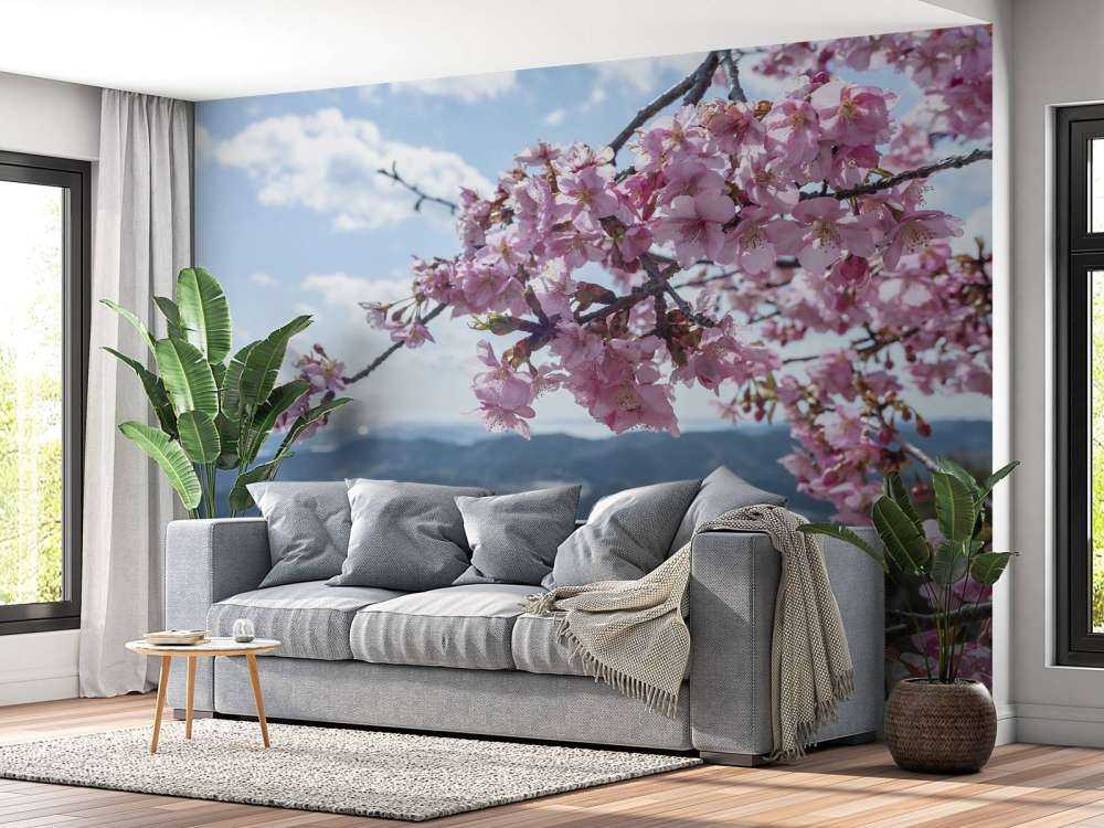 Japanse bloesems met bergen