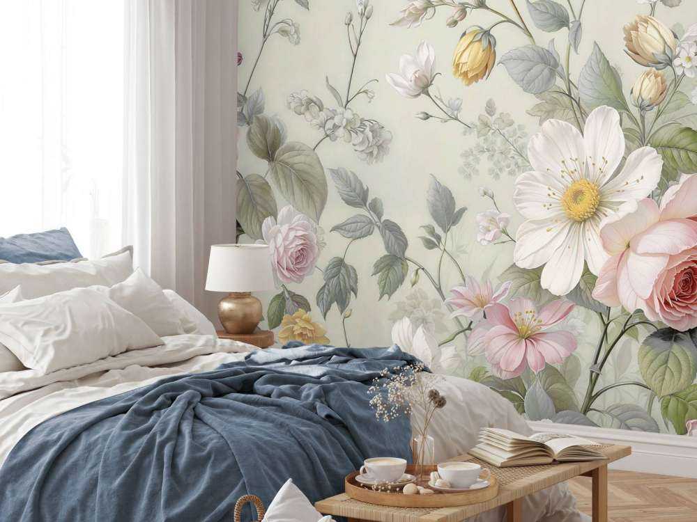 Romantische veldbloemen op saliegroen