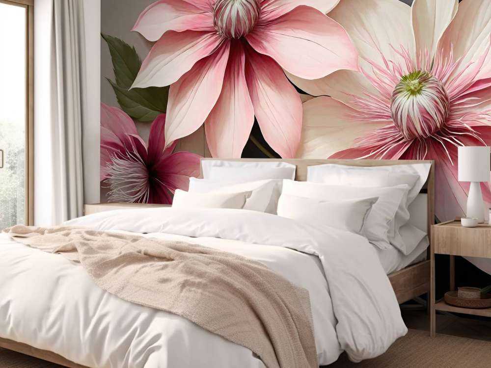 Grote roze clematis bloemen