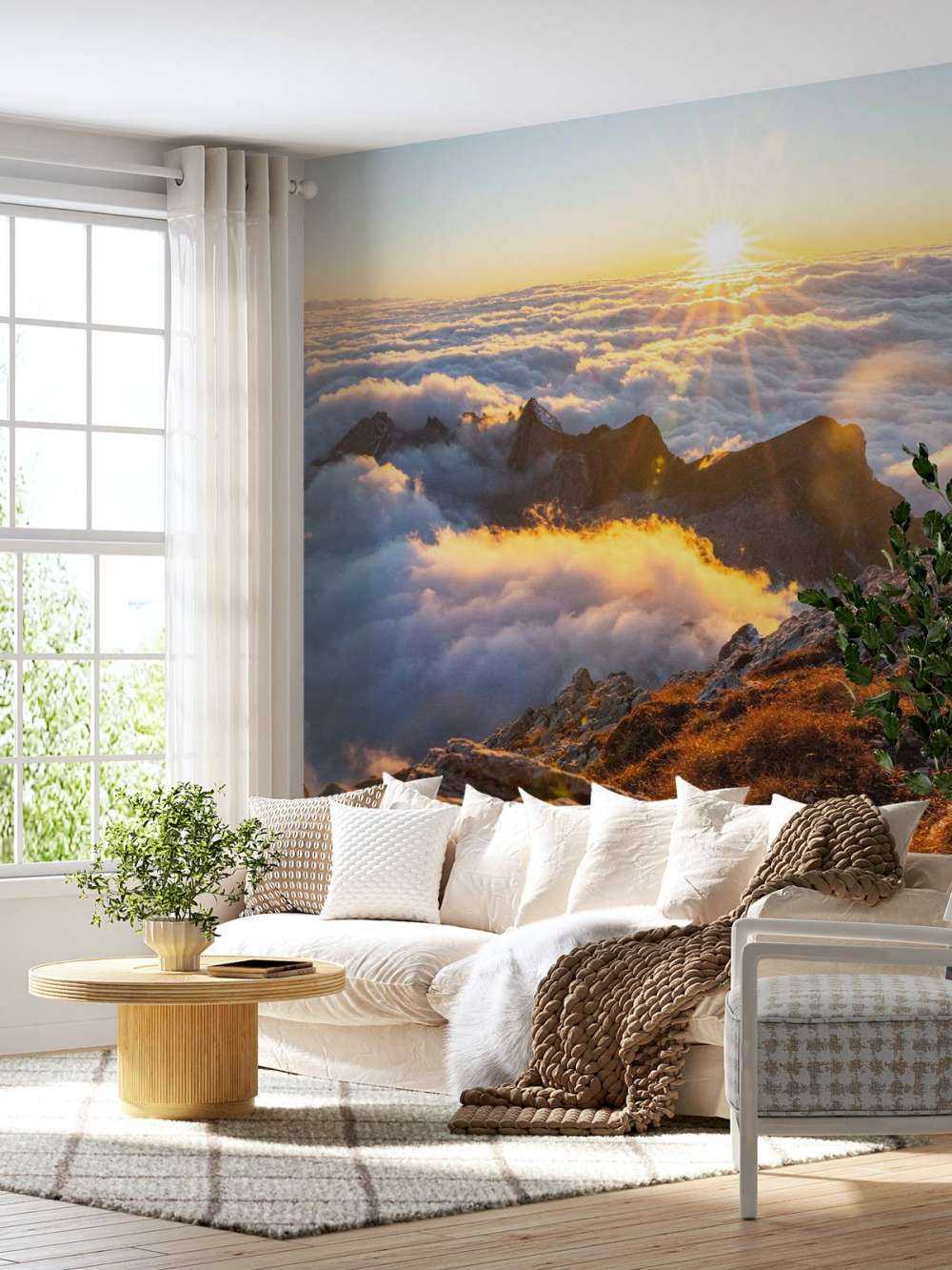 Zonlicht boven wolkenzee