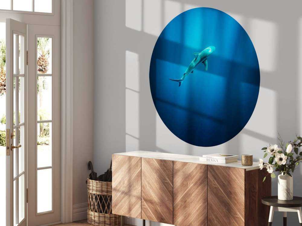 Haai in diepblauw oceaanlicht