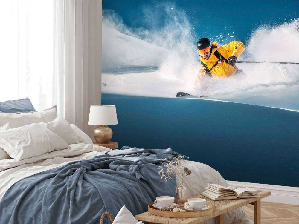 Afdaling door diepe poedersneeuw