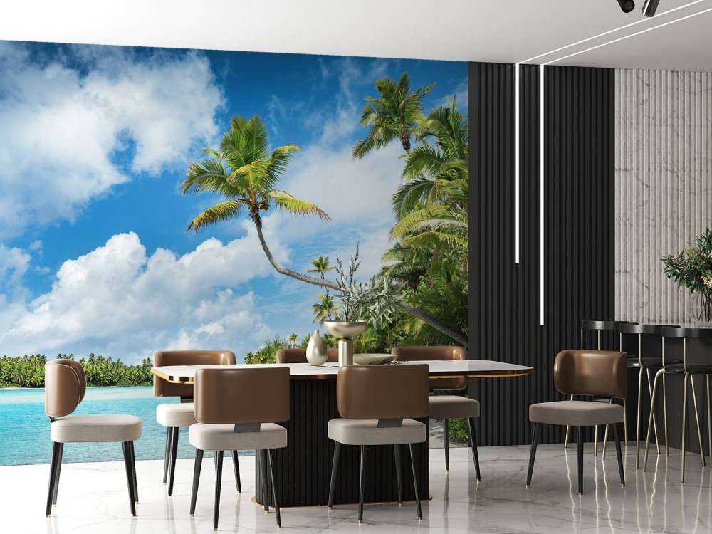 Palmbomen aan turquoise lagune