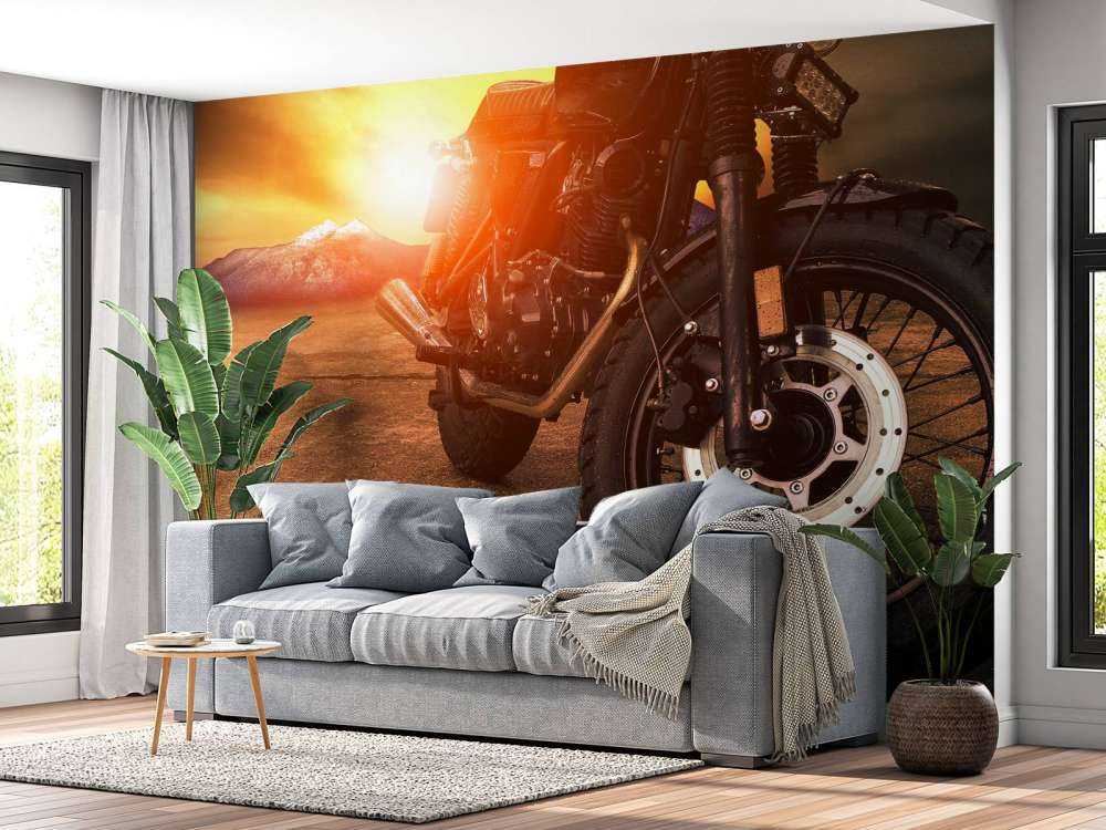 Vintage motor bij zonsondergang close-up