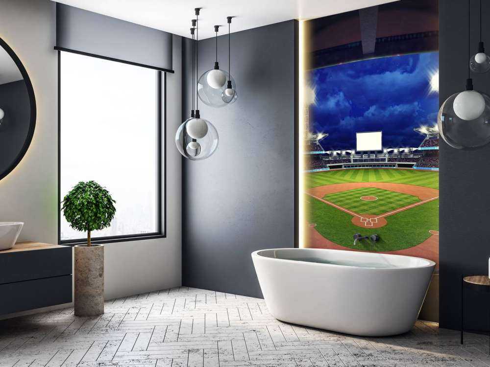 Honkbalstadion in de avond