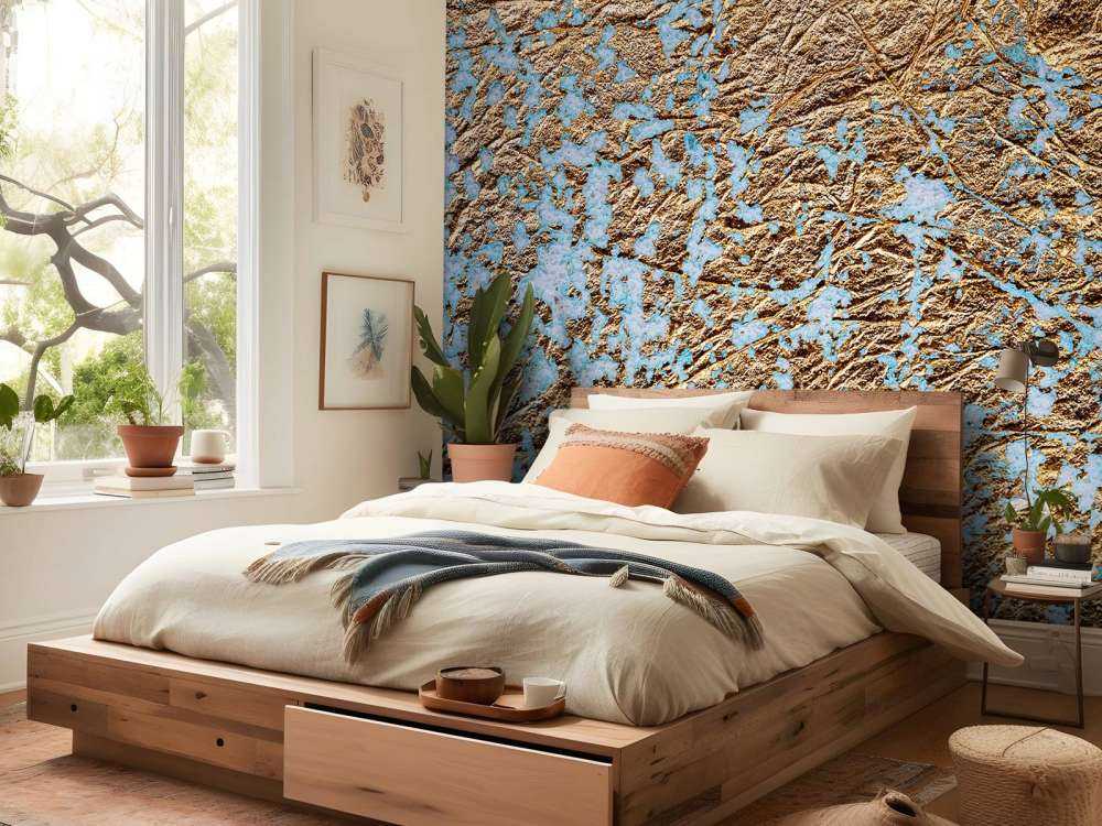 Slordige blauwe muur met goud