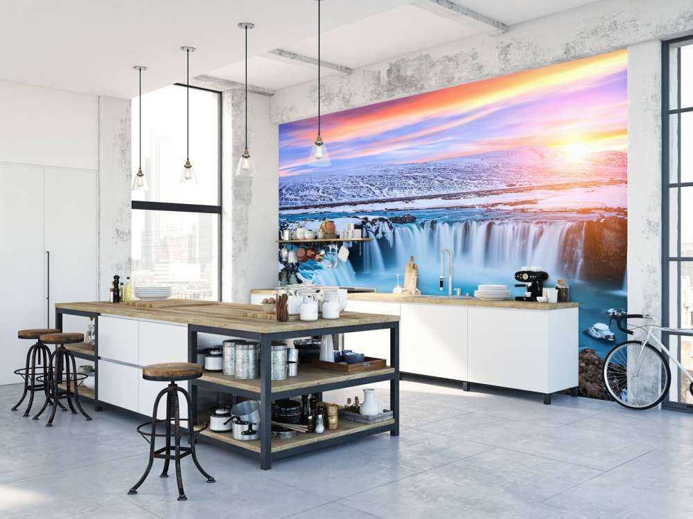 Goðafoss waterval bij zonsondergang