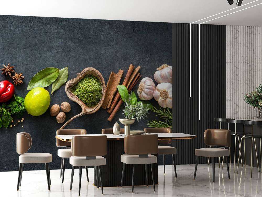 Kruiden en specerijen met een donkere achtergrond