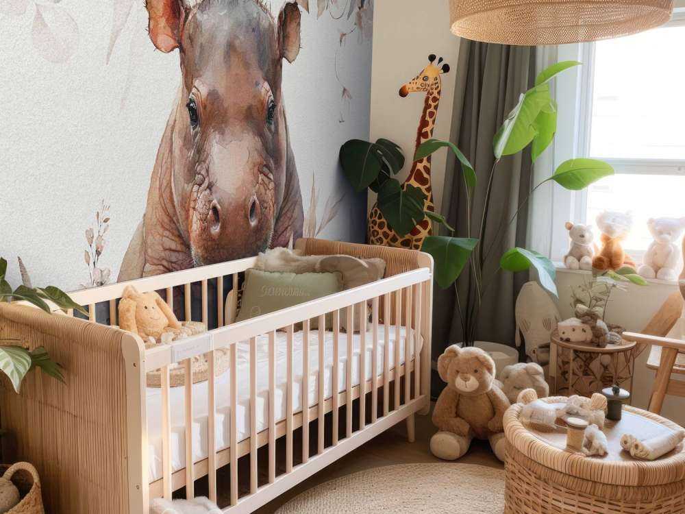 Baby nijlpaard in de bladeren taupe