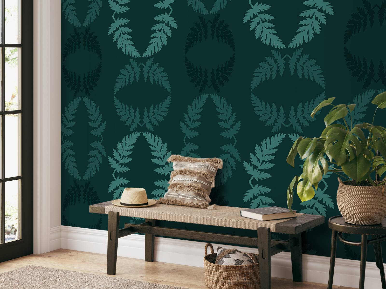 Groen patroon met takje hemlock