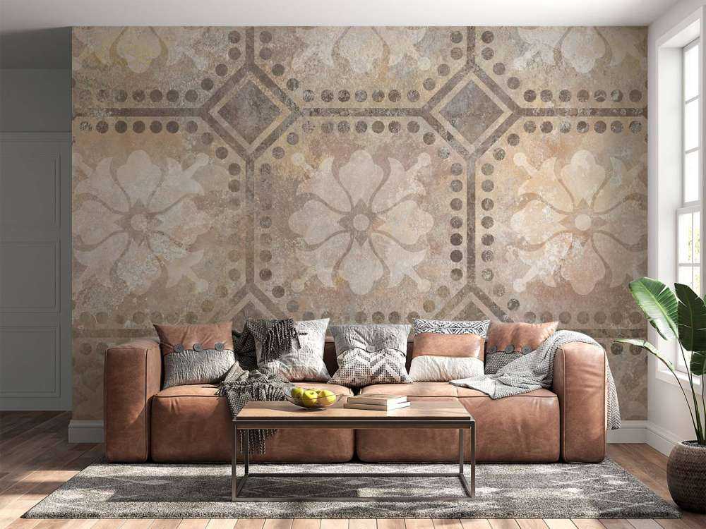 Bloemen illustratie in beige