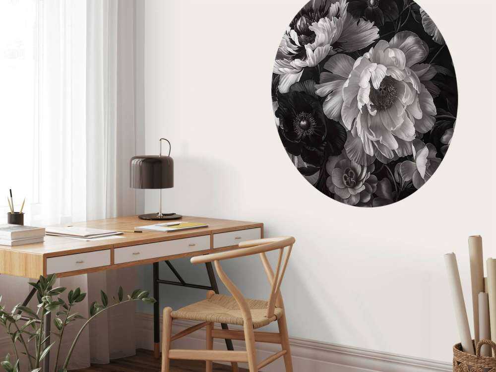 Baroque maximalistic flower garden greyscale