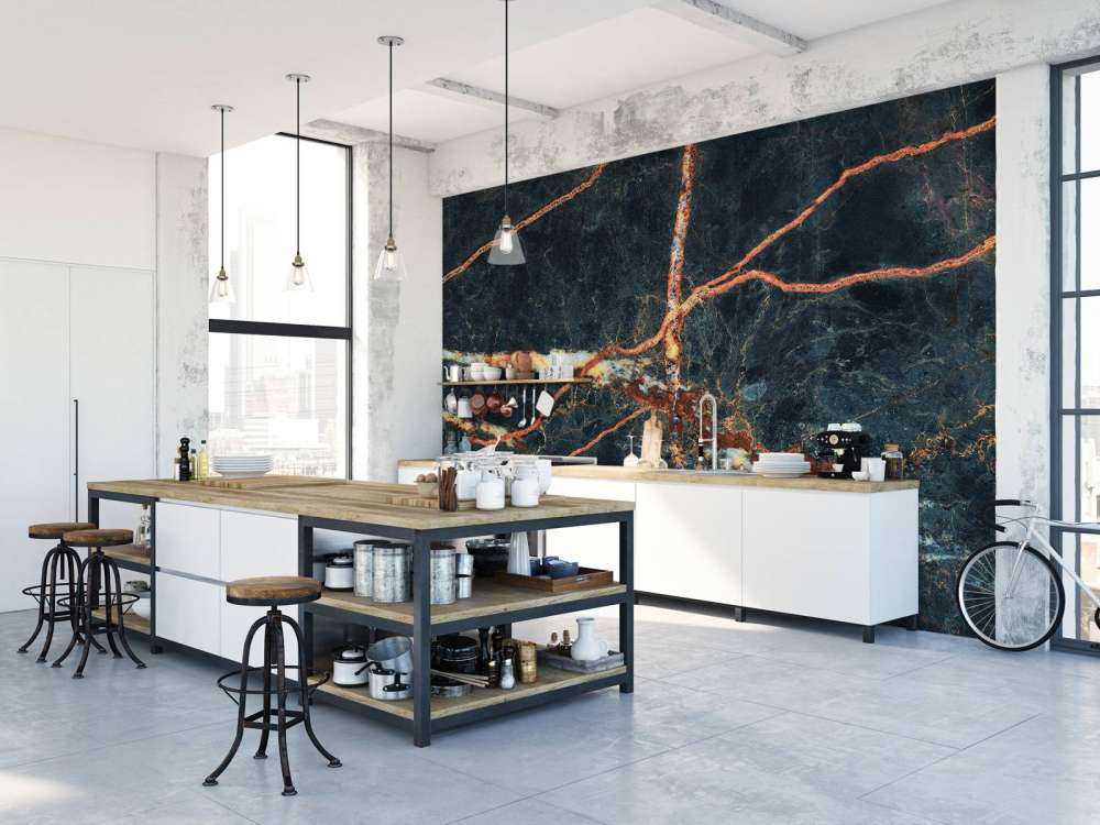 Blauw marmer met koperkleur