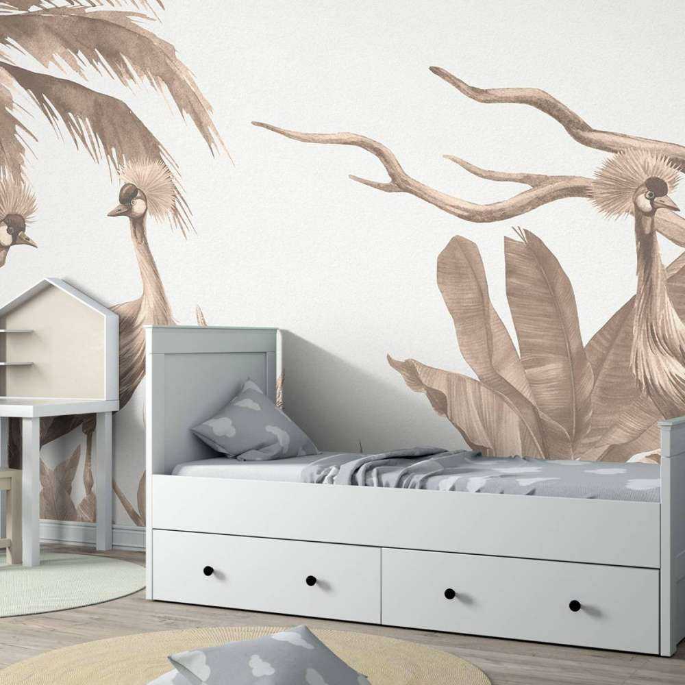 Jungle met kraanvogels in taupe