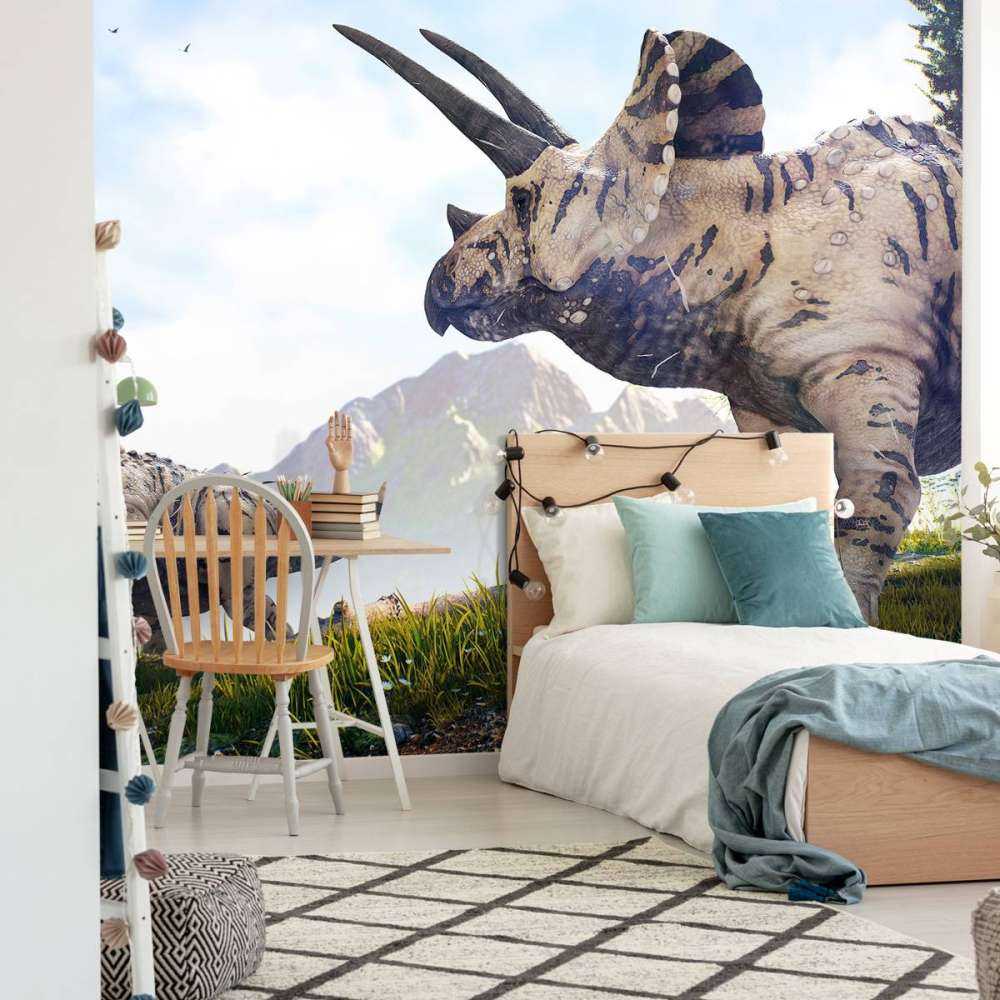 Dinosaurussen lopend door de natuur