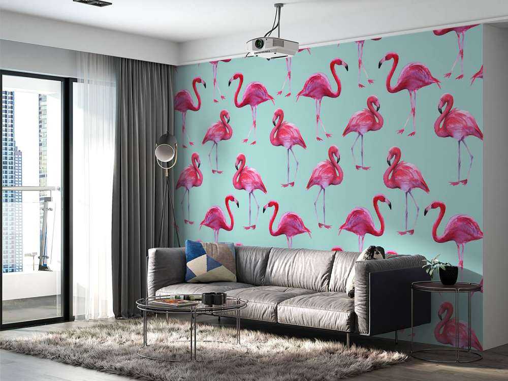 Flamingo print met een blauwe achtergrond