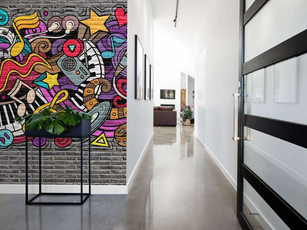 Muziek graffiti op baksteen