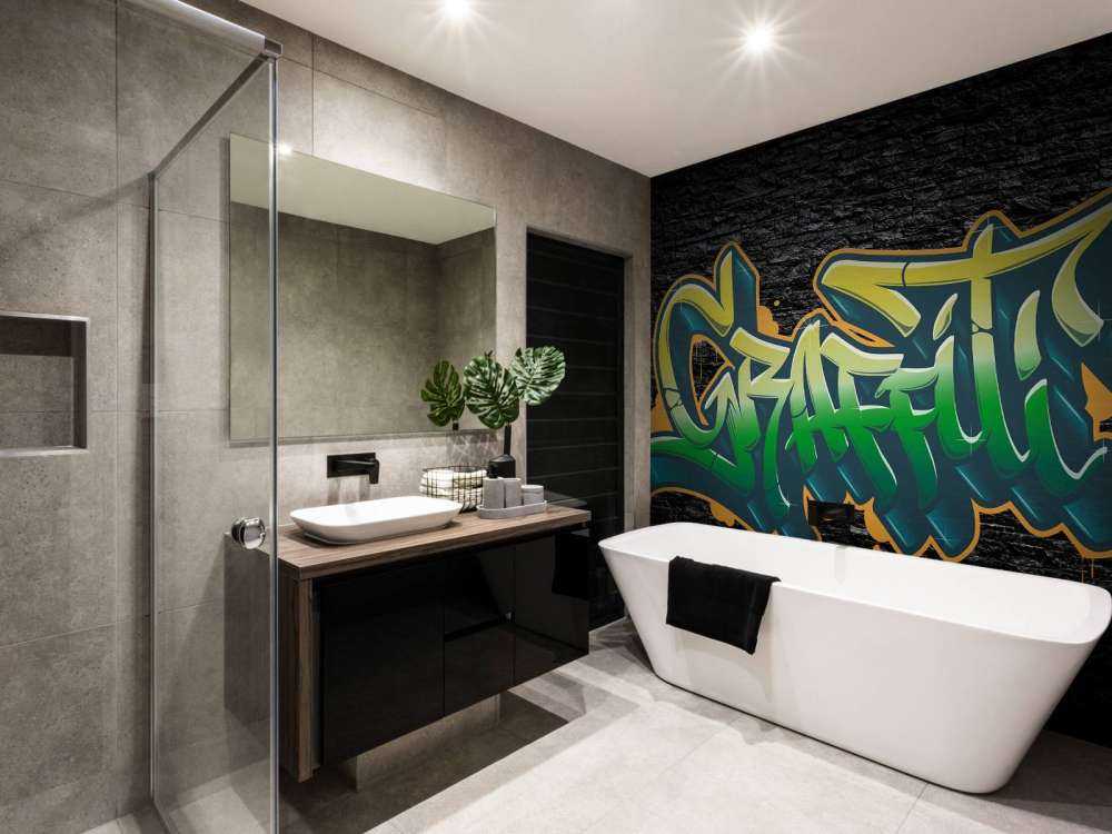 Graffiti op muur van zwarte stenen