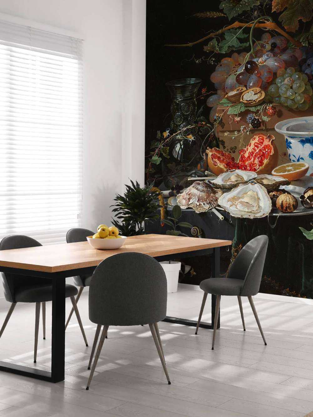 Stilleven met vruchten, oesters en een porseleinen kom