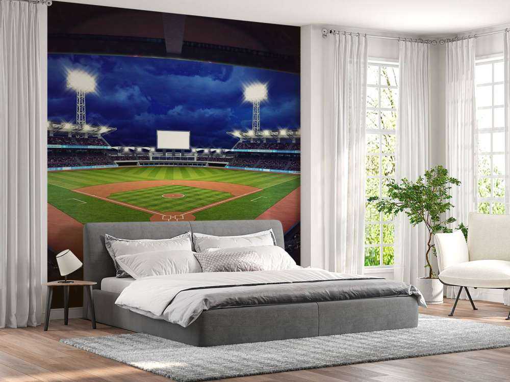 Honkbalstadion in de avond