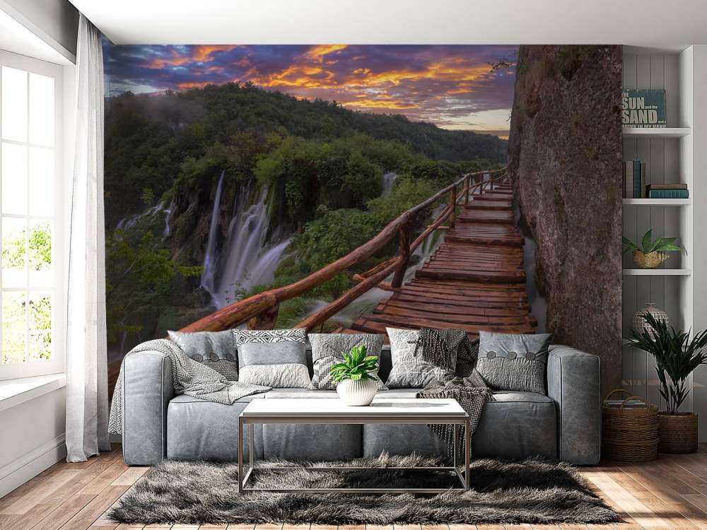 Brug met zonsondergang