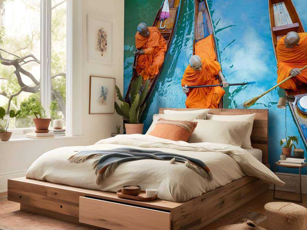 Monnik in houten boot