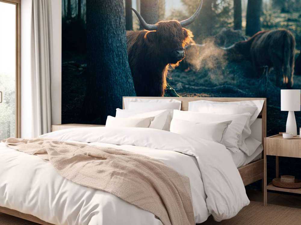 Schotse hooglander in ochtendlicht