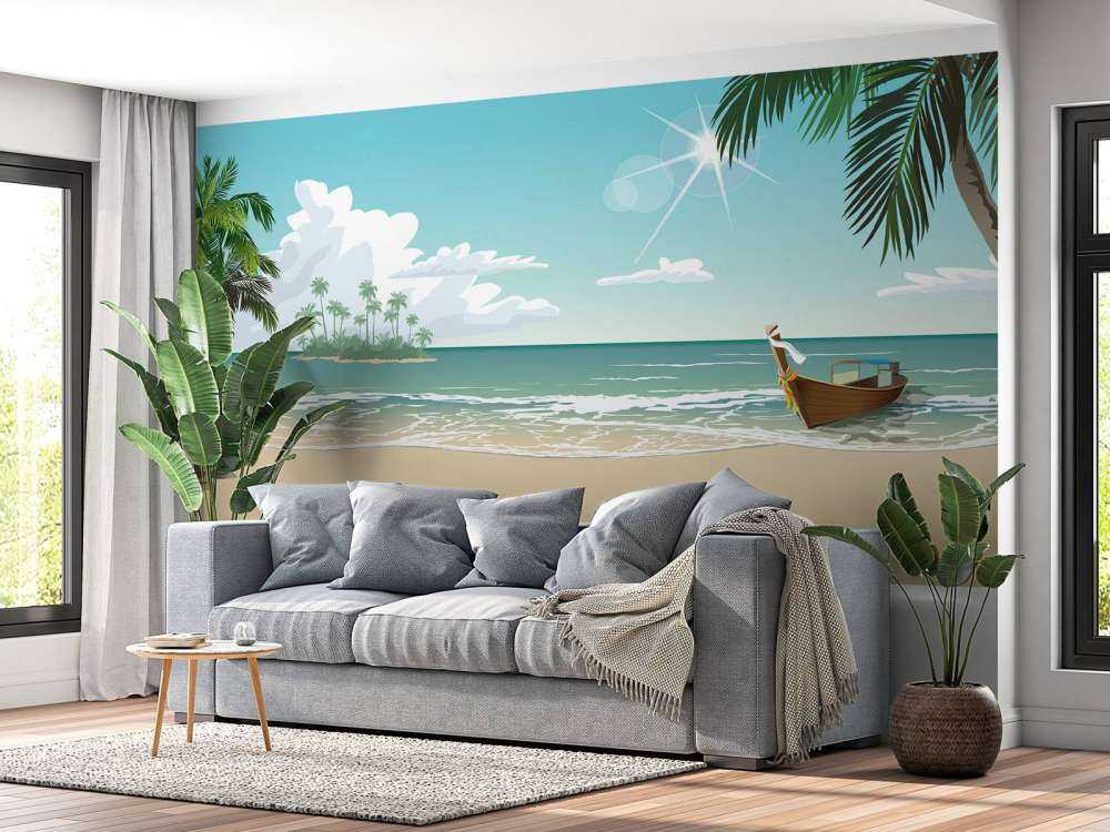 Blauwe zonnige strand
