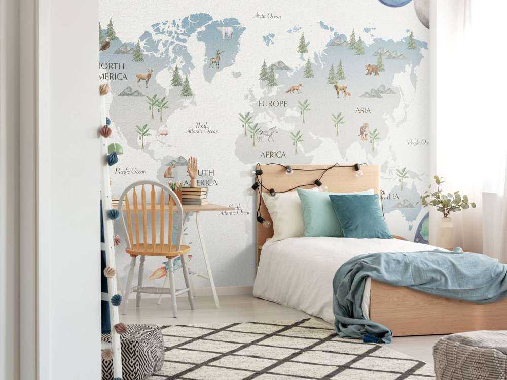 Wereldkaart met planeten