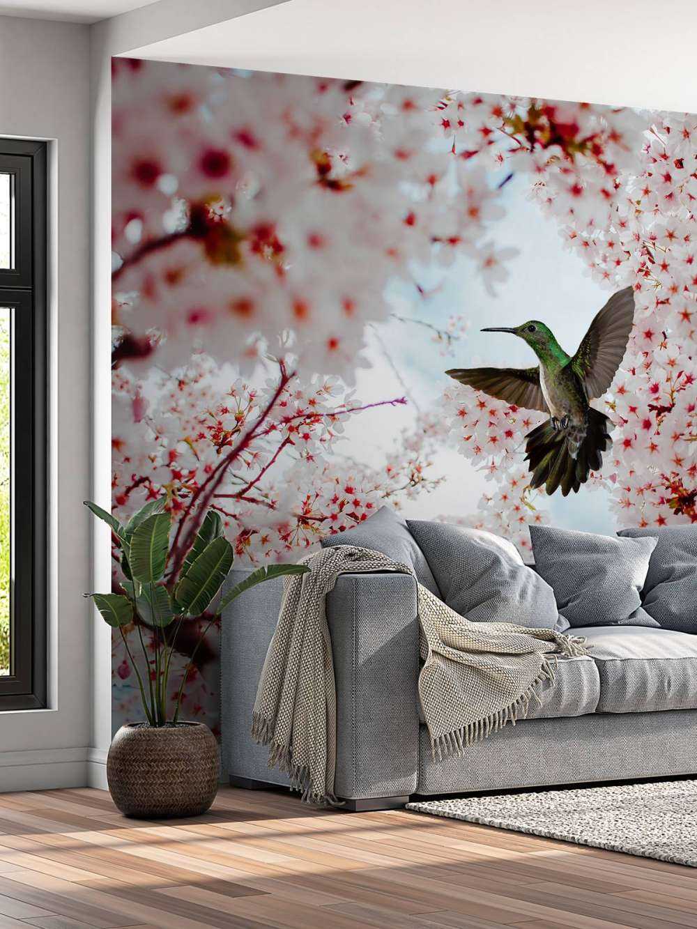 Kolibrie tussen de bloesems