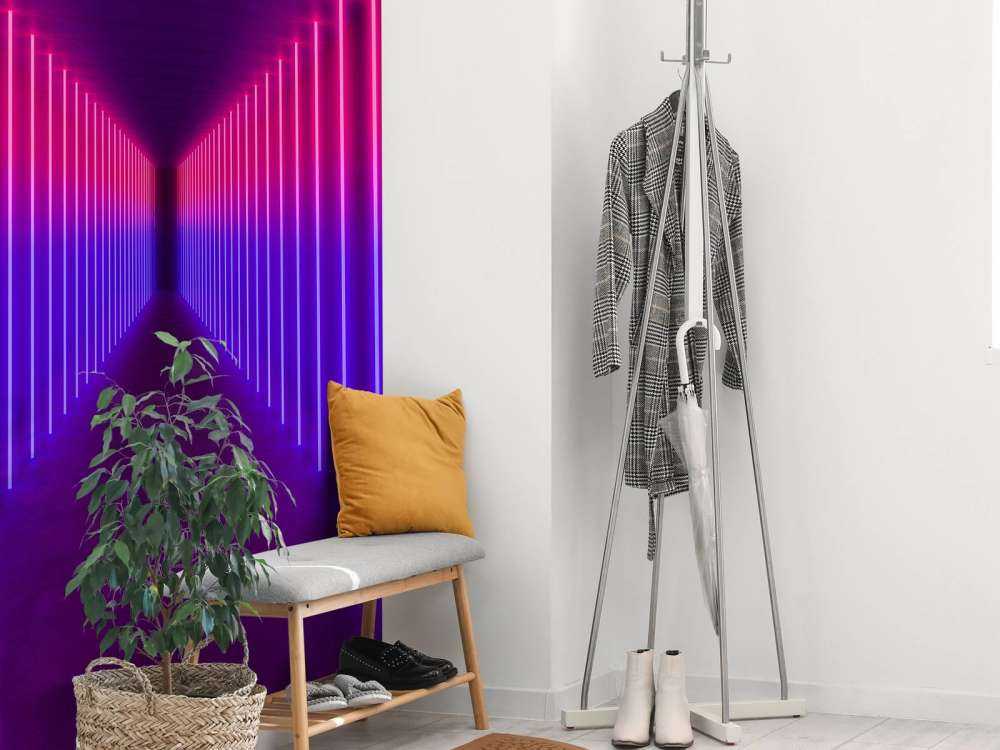 Rood-paarse neon verlichte gang