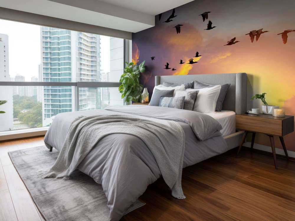 Vliegende aalscholvers bij zonsondergang