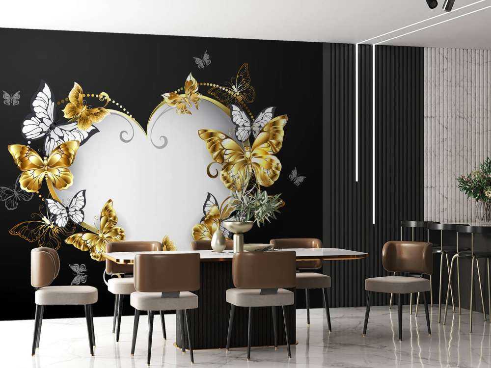 Versierd hart met witte en gouden vlinders