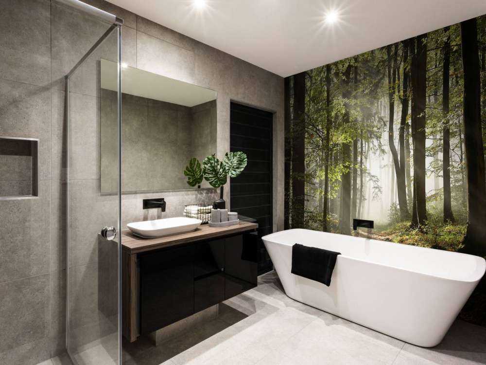 Mistig bos in de herfst