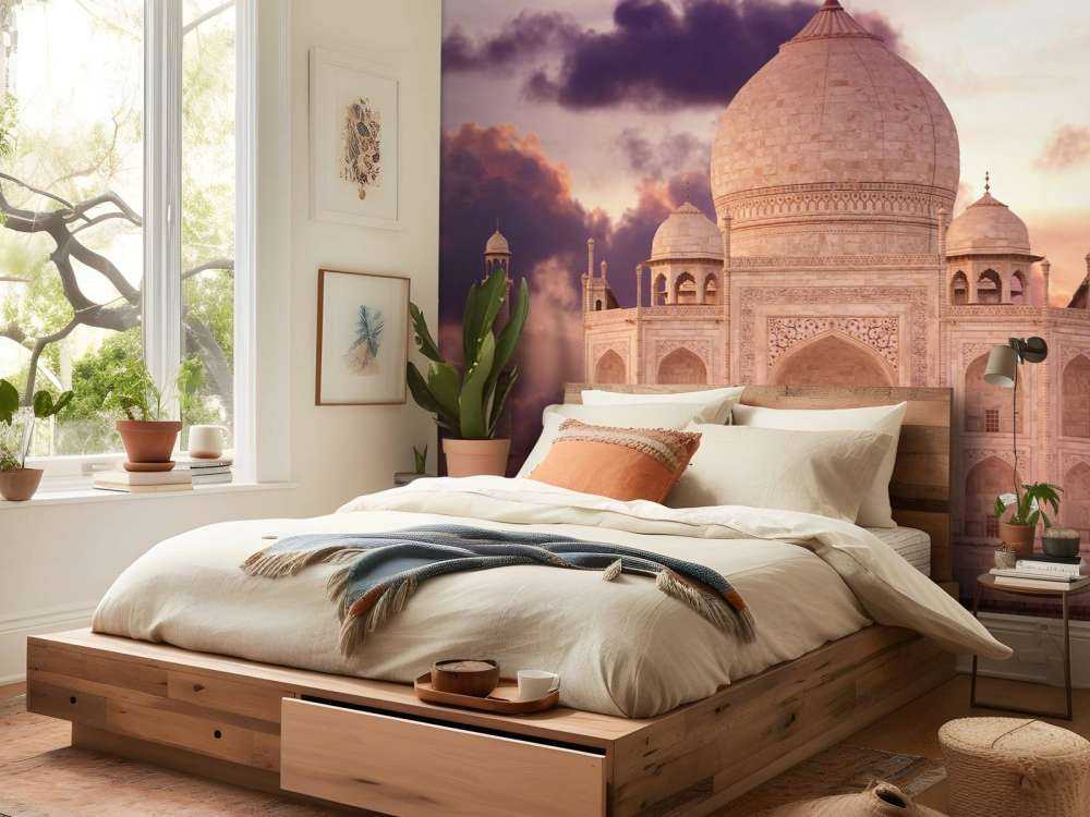 De Taj Mahal bij zonsondergang