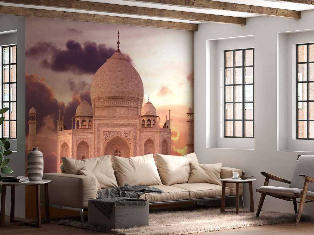 De Taj Mahal bij zonsondergang