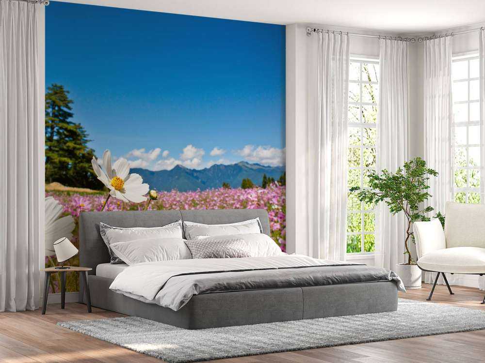 Bloemenveld met mooie achtergrond