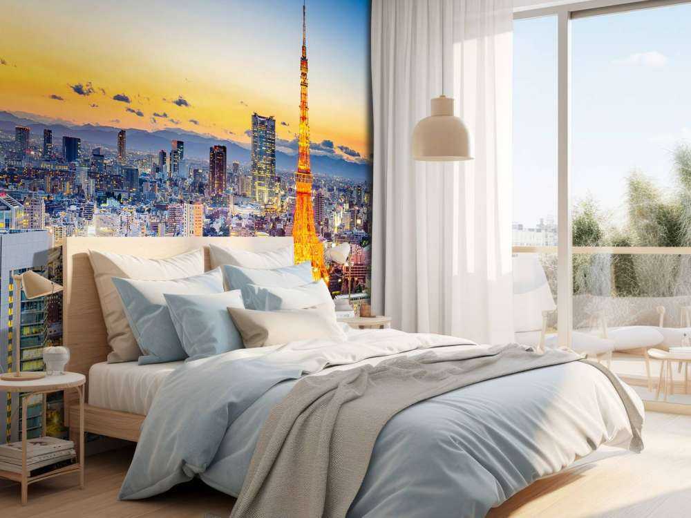 De skyline van Tokyo met de Tokyo Tower