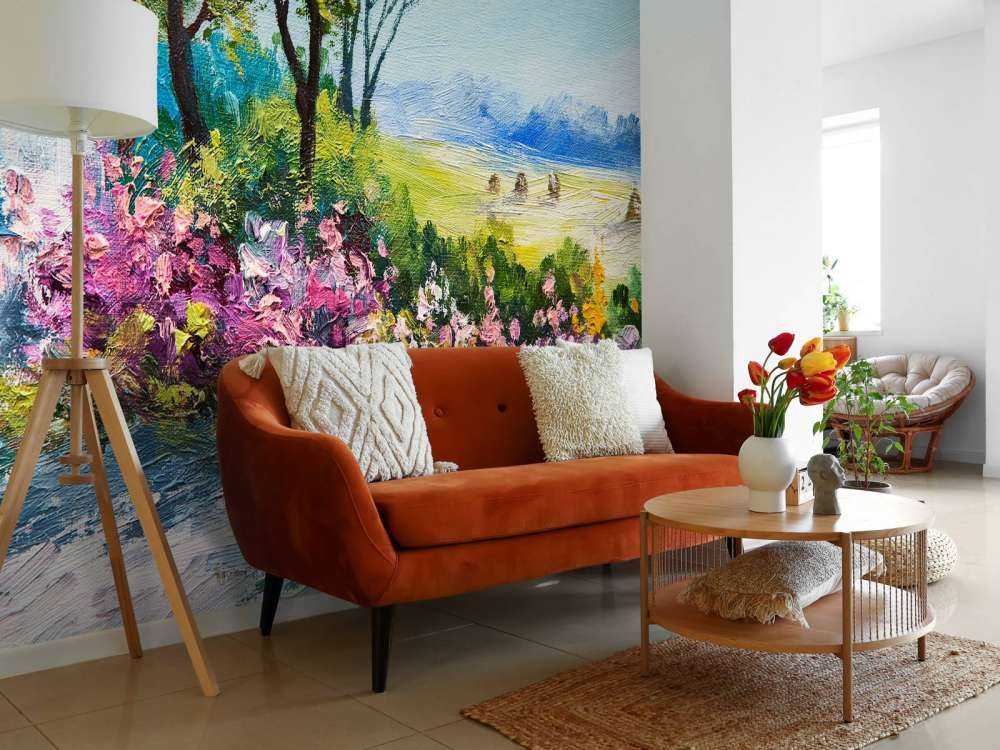 Uitzicht vanaf een tuin schilderij