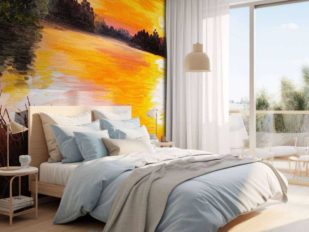 Olieverfschilderij van een meer