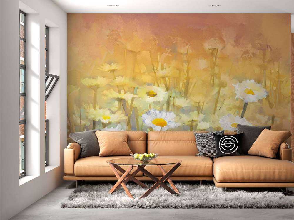 Olieverfschilderij van kamille bloemen