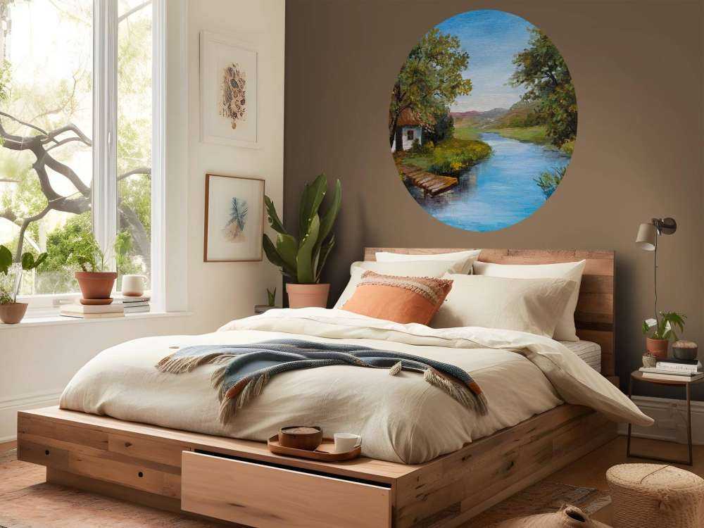 Boerderij met een zomers landschap schilderij