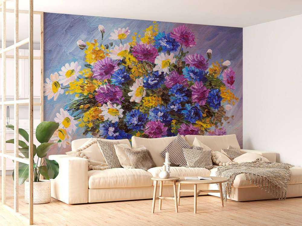 Stilleven van een vaas met kleurrijke bloemen