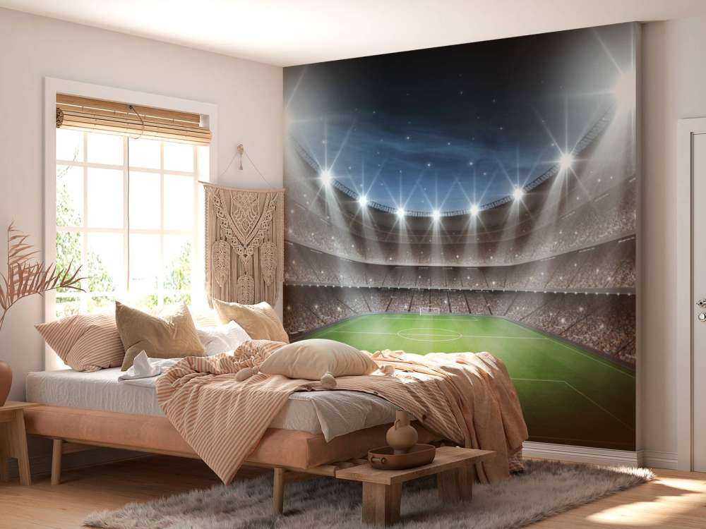 Verlicht voetbalstadion met sterrenhemel