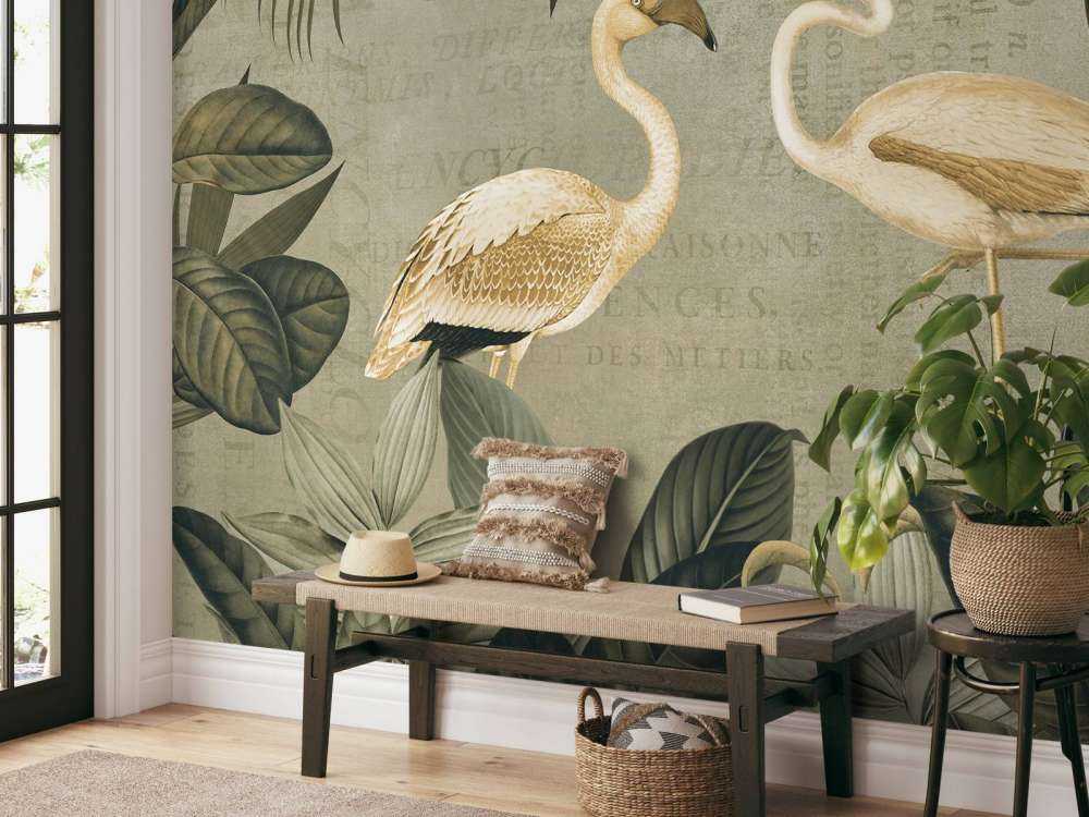 Vintage flamingo oasis and old text