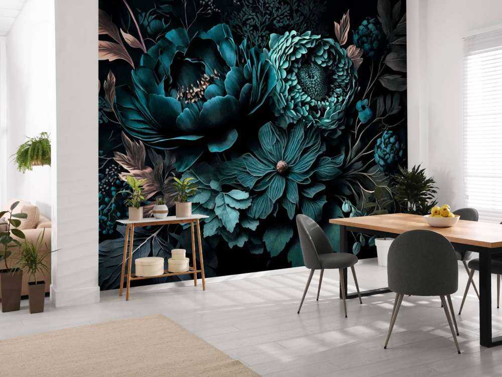 Renaissance vibes moody flowers turquoise